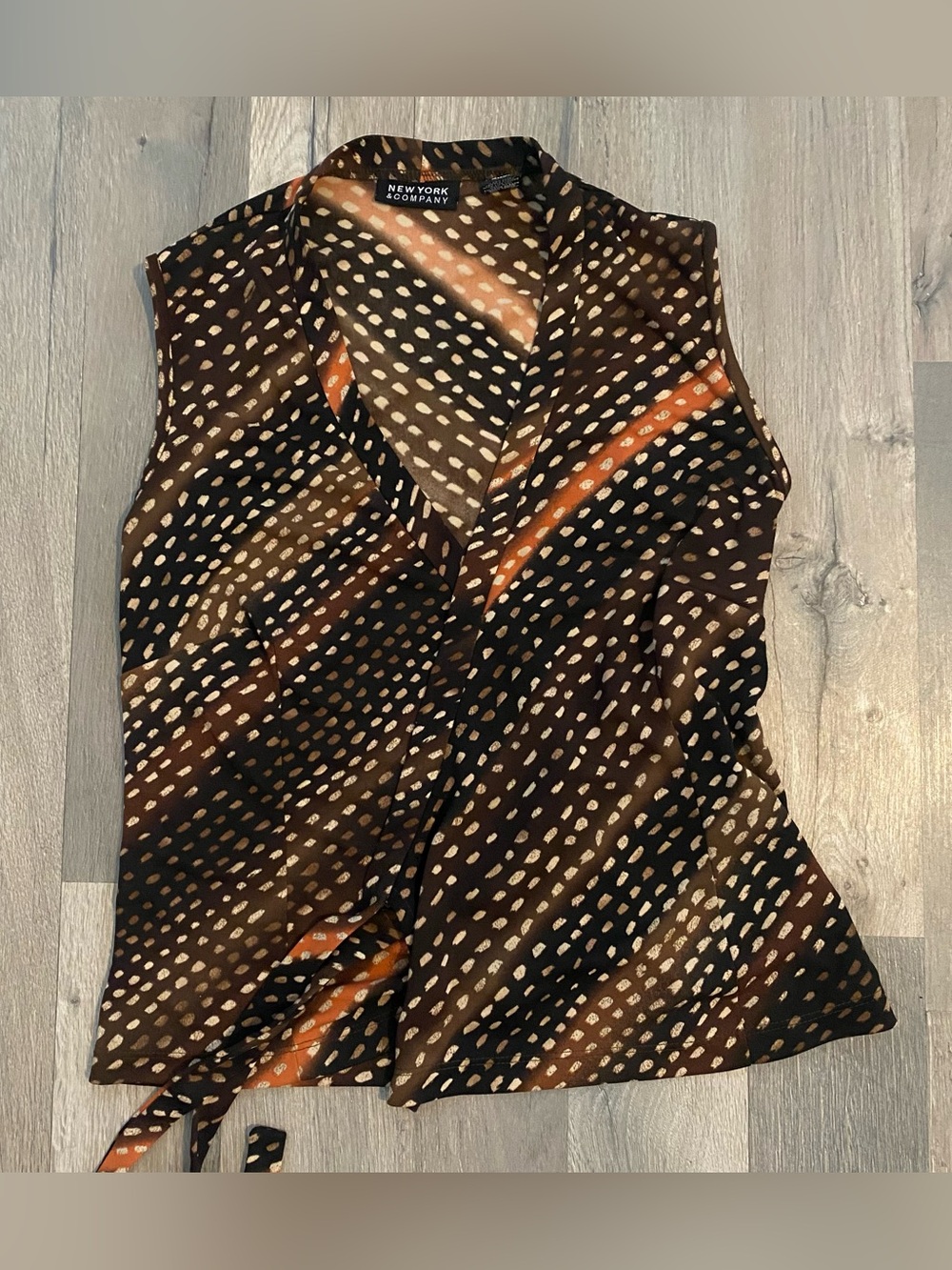 Vintage Y2K Brown Polka Dot Abstract Wrap Tie Top Earthy Boho Hippie Club